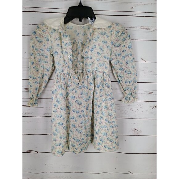 Polly Flinders Long Sleeve Floral Vintage Smocked Girls Size 5 Dress - Picture 2 of 9